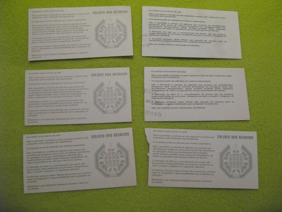 Bilhetes antigos de concertos para Colecionadores