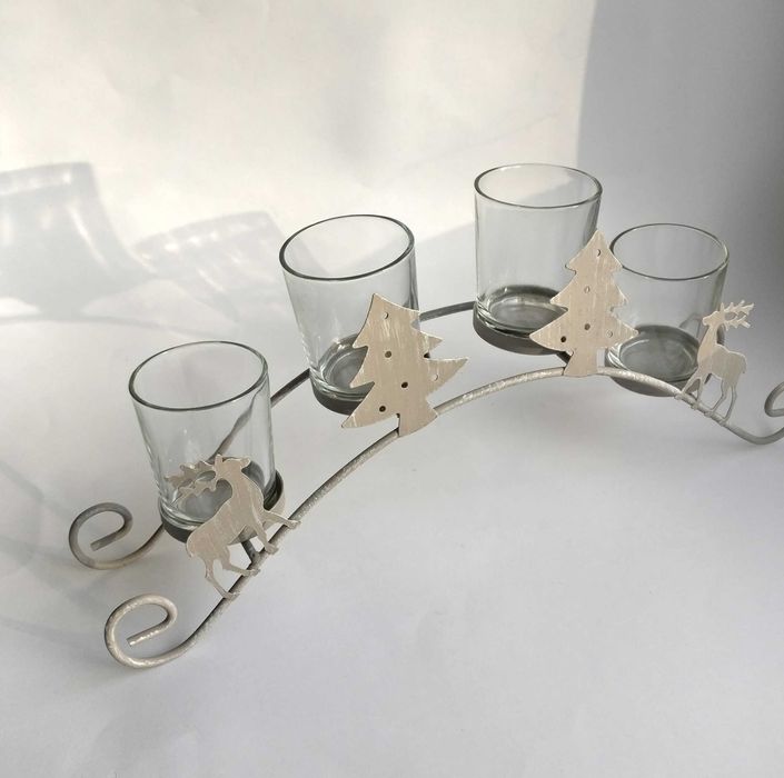 Metalowo-szklany popielaty świecznik, świąteczny, Boże Narodzenie