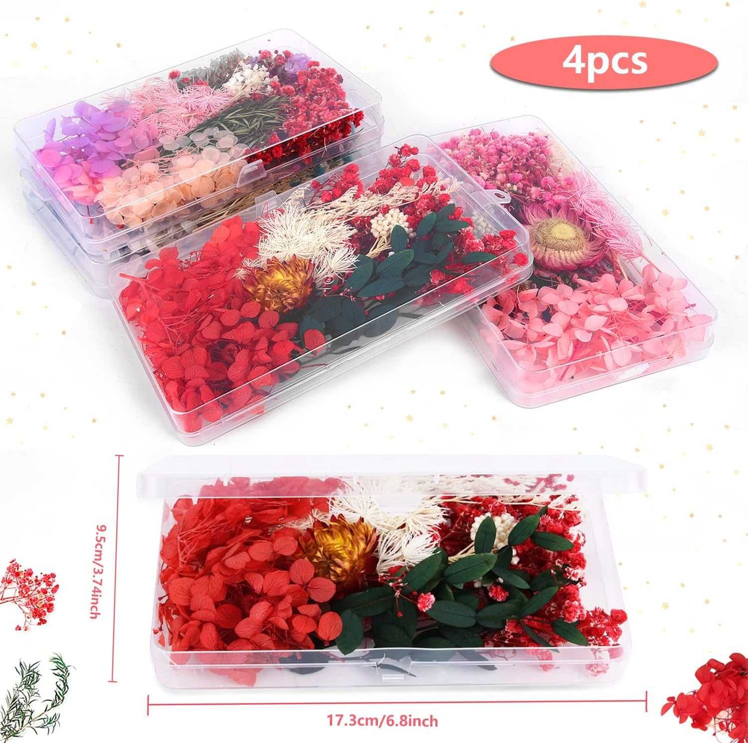 4 pudełka z suszonymi kwiatami DO RĘKODZIEŁA żywica epoksydowa