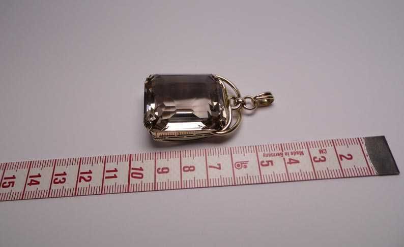 Art deco okazały kwarc dymny 92,5 ct. Srebro złocone.