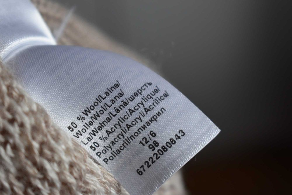 Sweter wełniany kardigan S 36 frędzle niezapinana narzutka Kapalua