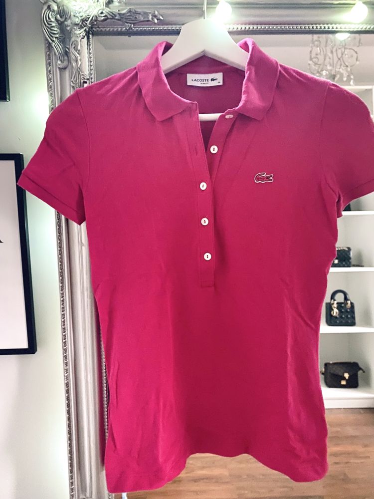 Oryginalna koszulka polo Lacoste różowa fuksja slim fit XS 34