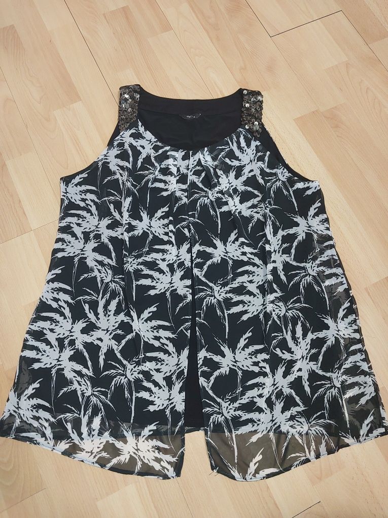 Lekka szyfonowa bluzka lato 46 48 4xl czarno biała plus size
