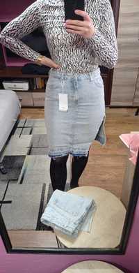 Midi spódnica damska jeansowa