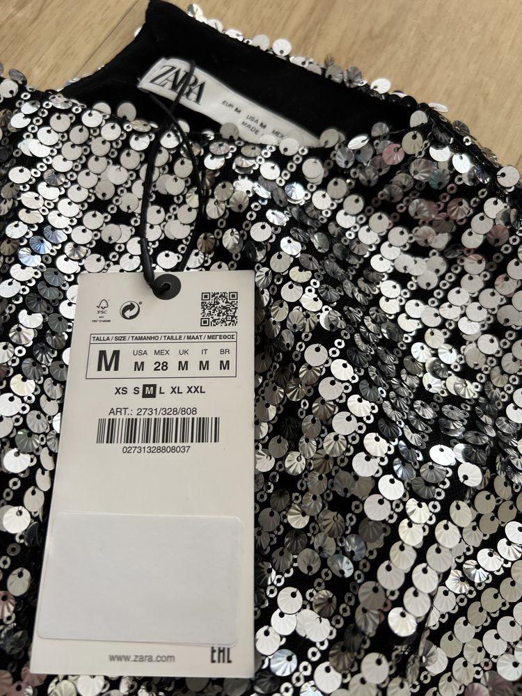 Zara sukienka M poszukiwana mini srebrna w cekiny cekinowa