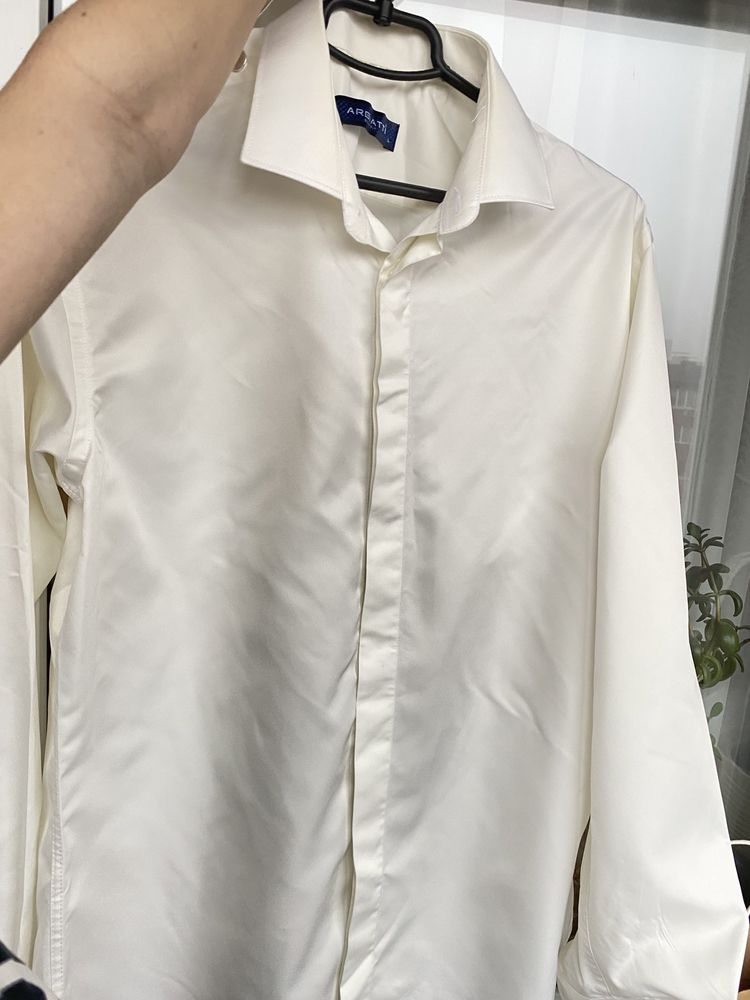 Рубашка нарядная мужская, сорочка святкова чоловіча L колір айворі