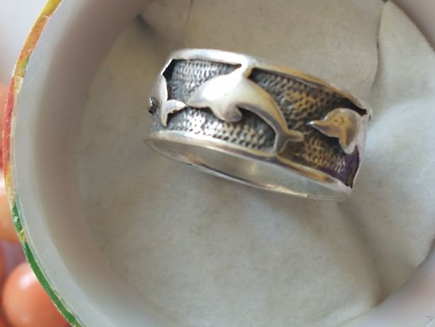 Stare srebro sygnowane pierścionek obrączka z lat 60