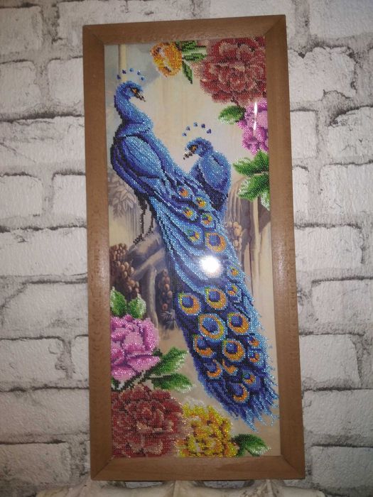 Картина ПАННО "Павлины" 2 варианта.: Часы!  бисером.Полная зашивка!