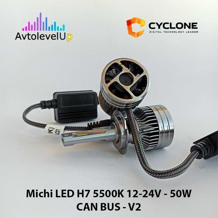 Комплект LED ламп Michi LED H7 5500K 12-24V 50W CAN V2 2шт. 24мес.