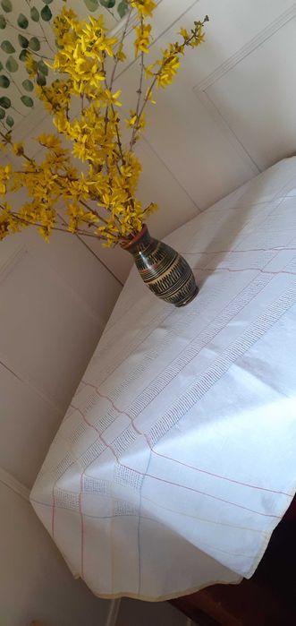 Obrus lniany ażurowe wzory biały + kolor