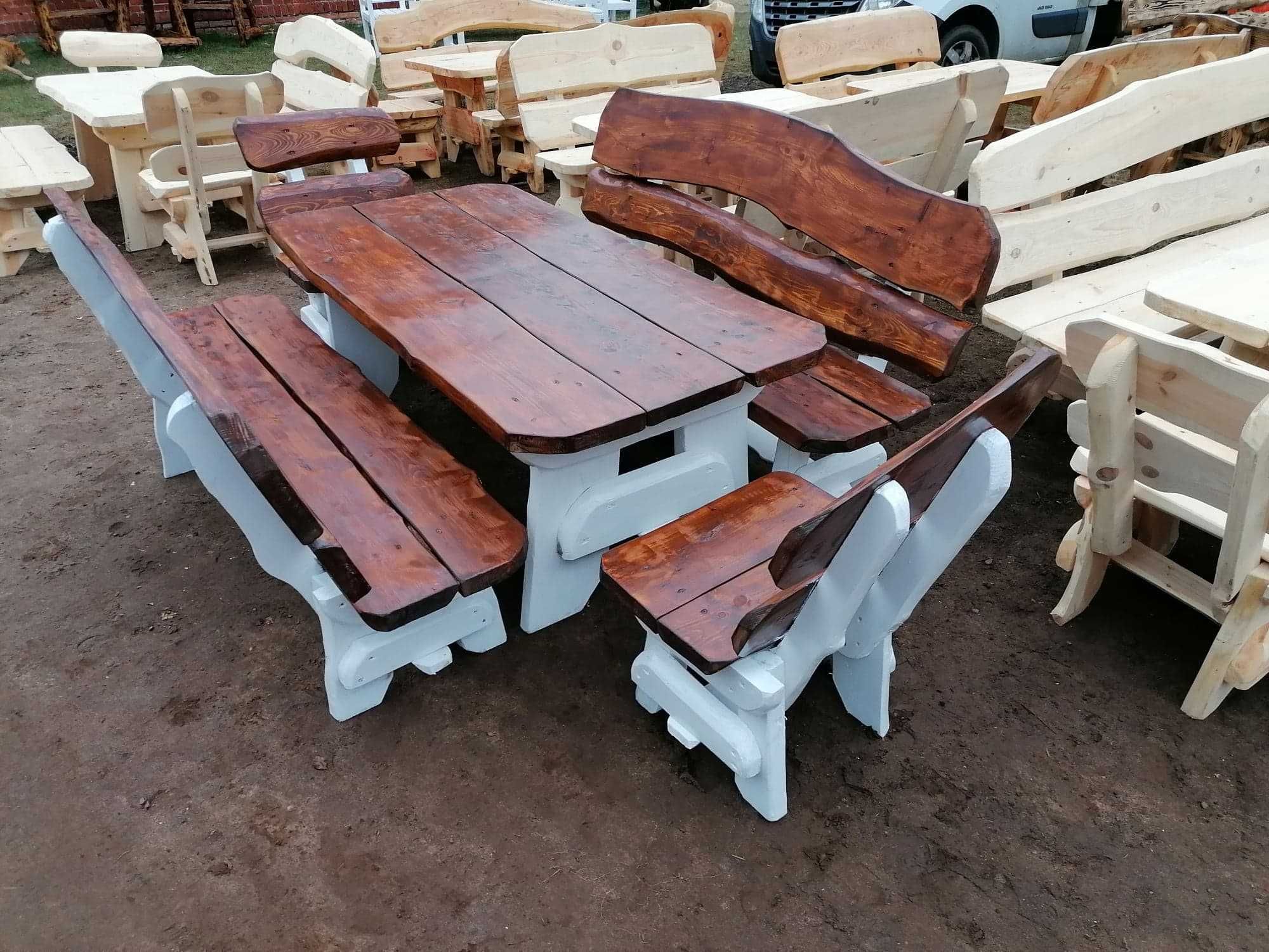 Meble ogrodowe XL biesiadne drewniane ławki stół fotele ogrodowe