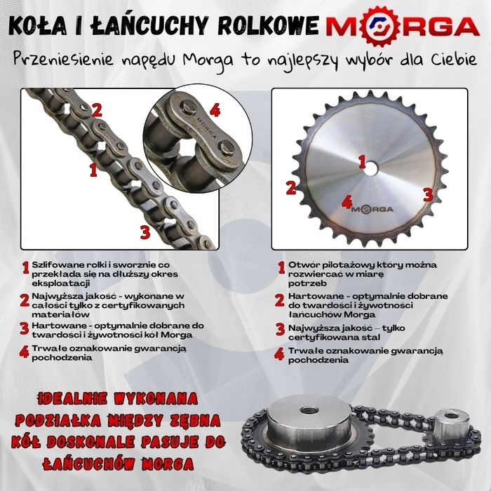 Koło zębate łańcuchowe hartowane z kołnierzem, piastą 16B-1 Z-16 MORGA
