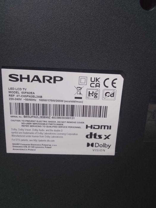 Sprzedam telewizor Sharp LED 65cali spalone podświetlenie matrycy