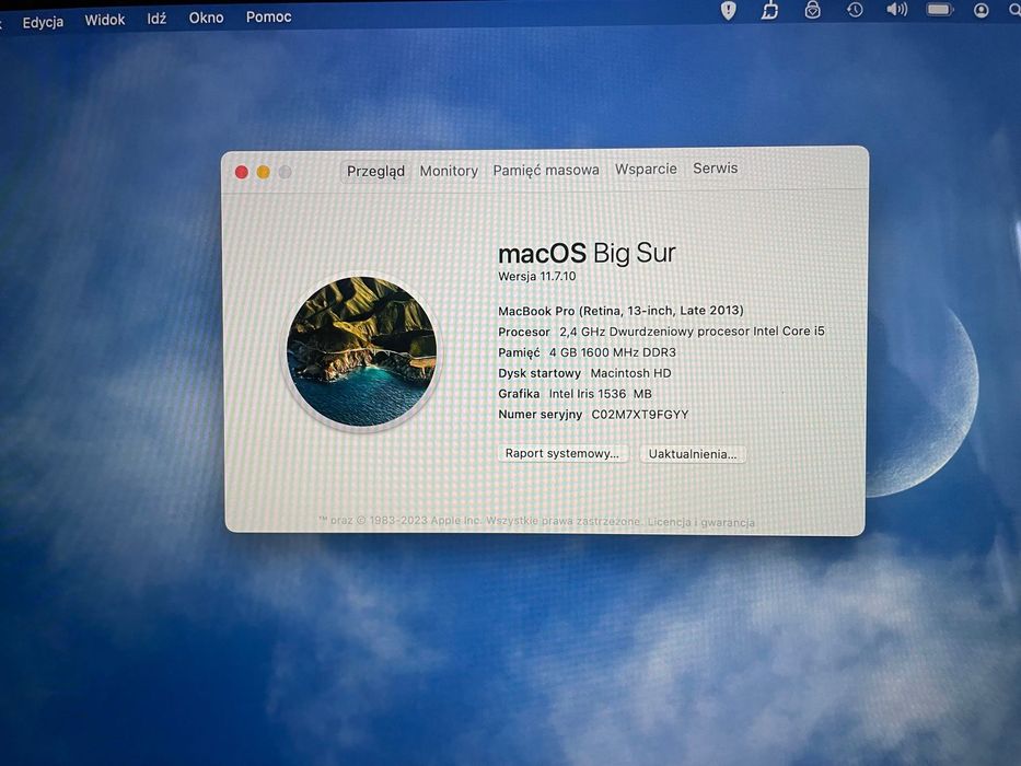 MacBook Pro 13’’ i5 / 4GB RAM / SSD 128GB – sprawny, stan bardzo dobry