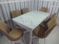 Обеденный кухонный стол со стульями Обідній розкладний скляний стіл