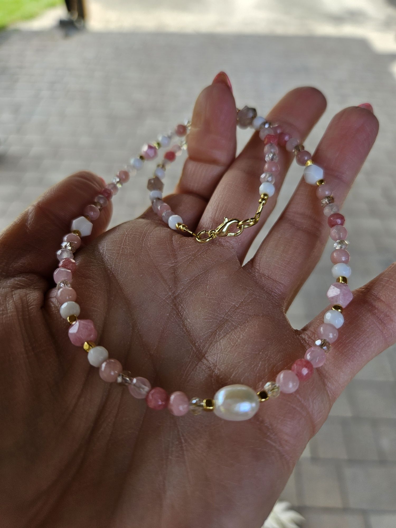 Naszyjnik Choker kamienie Jadeit Hematyt Perła naturalna Agat