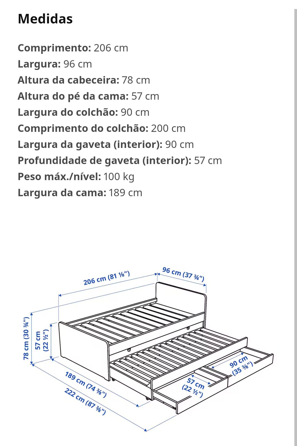 Cama com gaveta e arrumação IKEA SLAKT