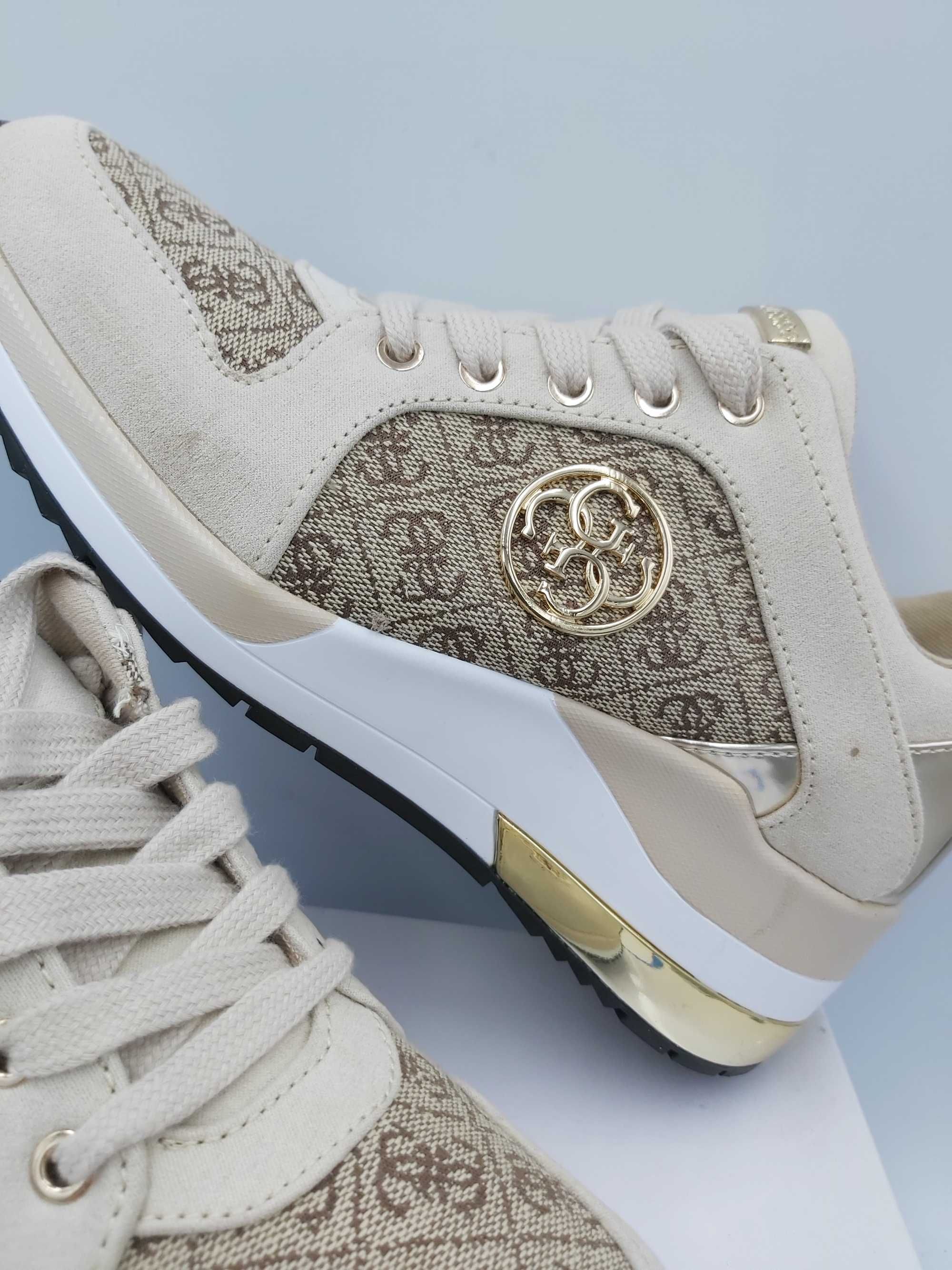 SP NOWE sneakersy GUESS złote platforma monogram sportowe 38