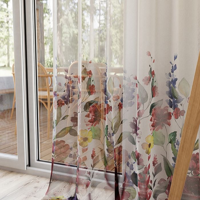 Firana z etaminy w drukowane kolorowe kwiaty Jolanda 210x400 taśma