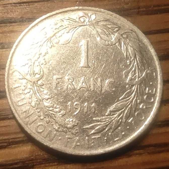 Moneta srebrna Belgia 1 frank 1911 rok srebro ag