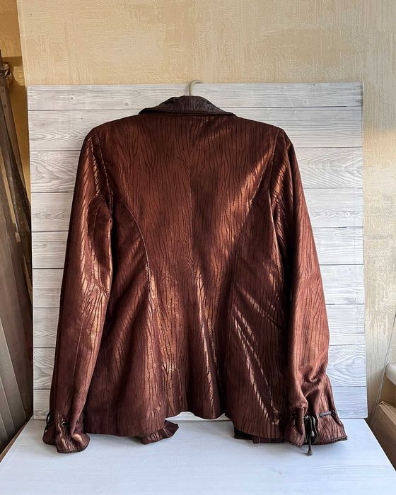 Женская куртка натуральная замша и кожа с лазерной обработкой, пиджак