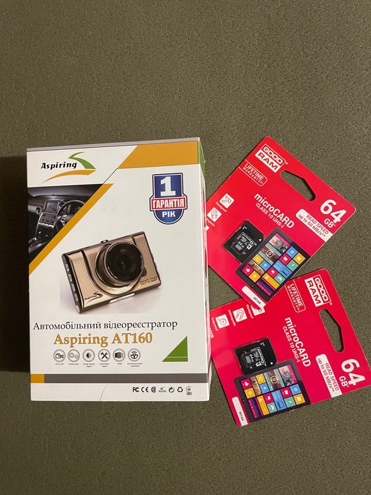 Відеореєстратор Aspiring AT160 + дві карти памʼяті.