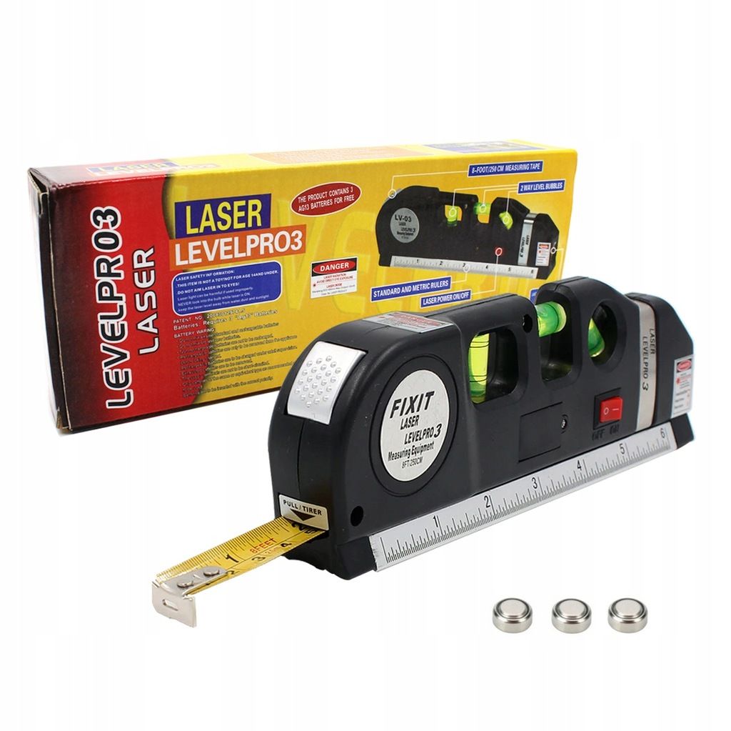 Poziomica laserowa pro led z miarą 250 cm baterie