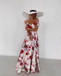 Długa sukienka EMO gładka na ramiona kwiaty róż