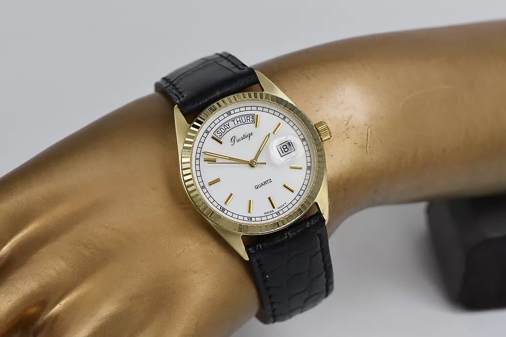Złoty zegarek męski damski 14k 585 Geneve z białą tarczą mw013ydw P