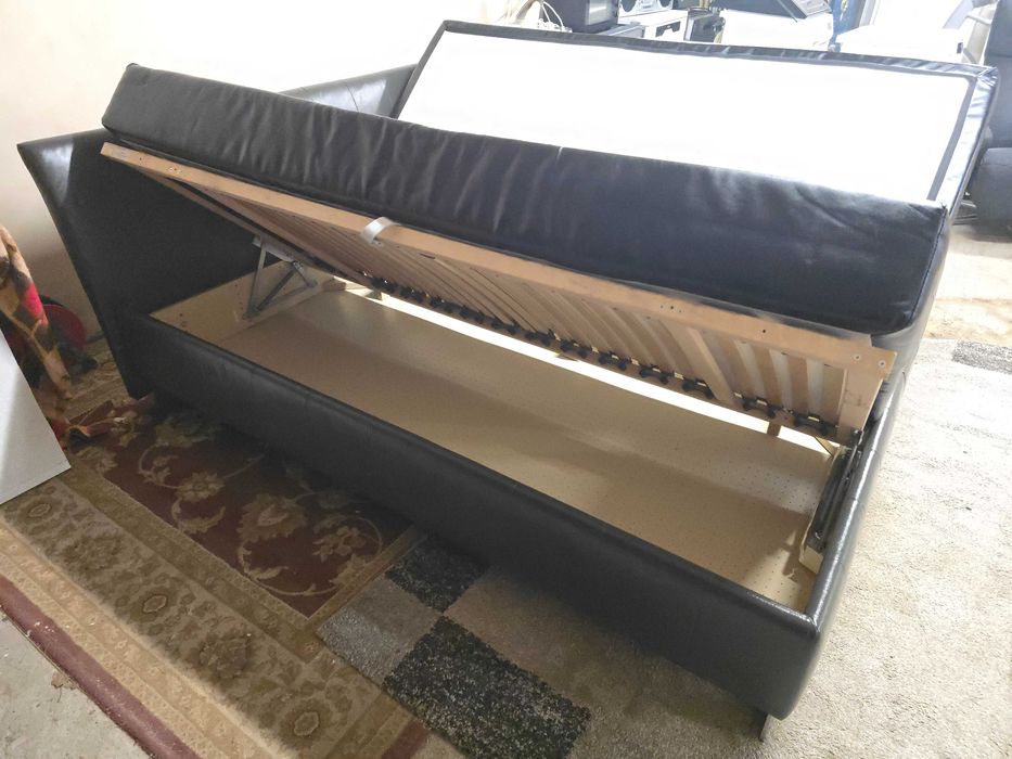 Skórzane łóżko sypialniane kontynentalne z pojemnikami, 180 x 200