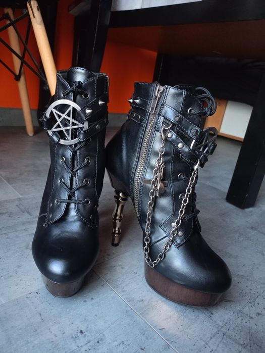 Szpilki buty demonia czarne Goth Gothic metal pentagram ćwieki alt 666