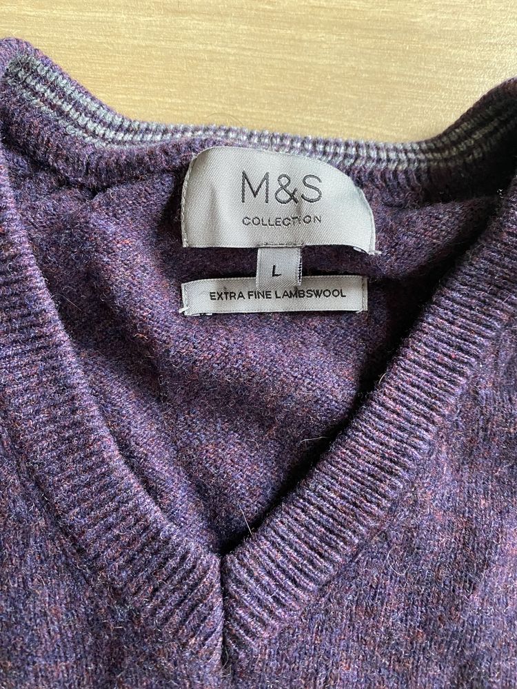 Sweter męski wełniany L Marks&Spencer fioletowy
