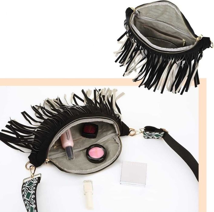 Torebka damska na ramię z frędzlami lub bez w stylu retro