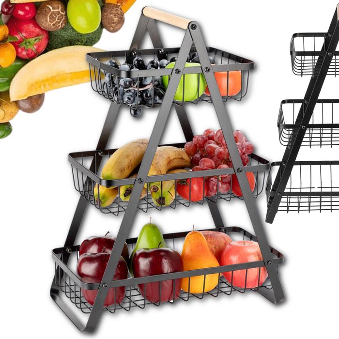 KOSZYK 3 POZIOMOWY trzypiętrowy na owoce kuchenny czarny PREMIUM