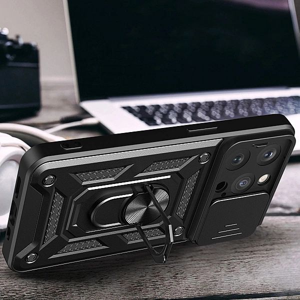 Pancerne etui z podstawką i osłoną aparatu do iPhone 15 Pro Max Hybrid
