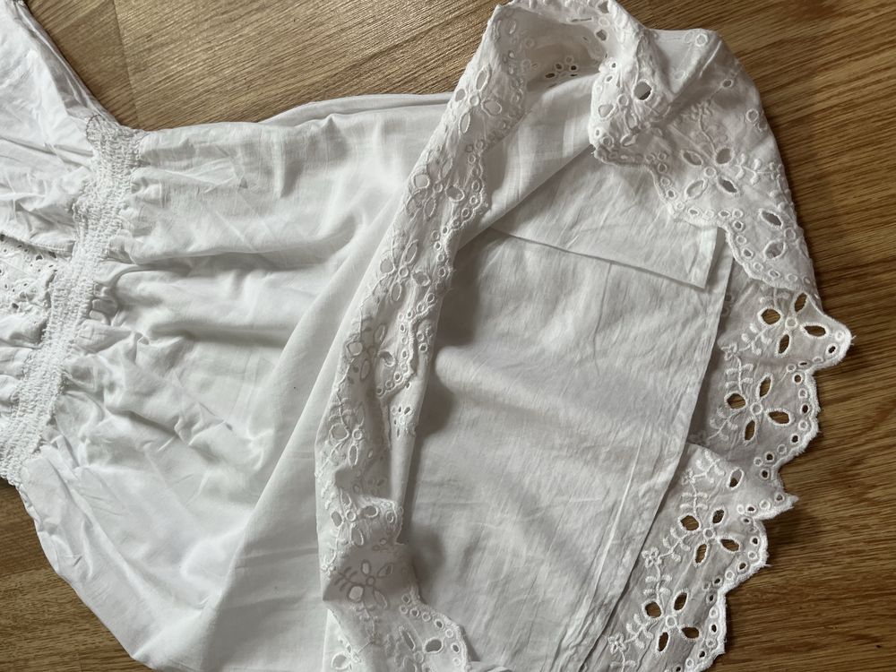 H&M sukienka biała bawełniana 34/36 z falbanką letnia zwiewna