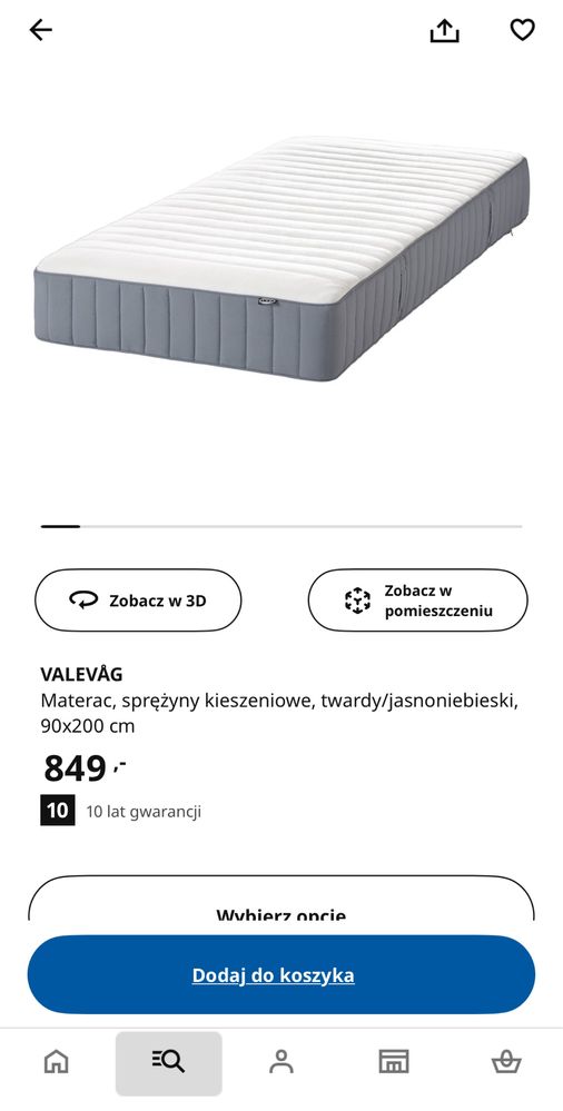 Łóżko Ikea 90x200 + materac Ilea średnio twardy + stolik nocny