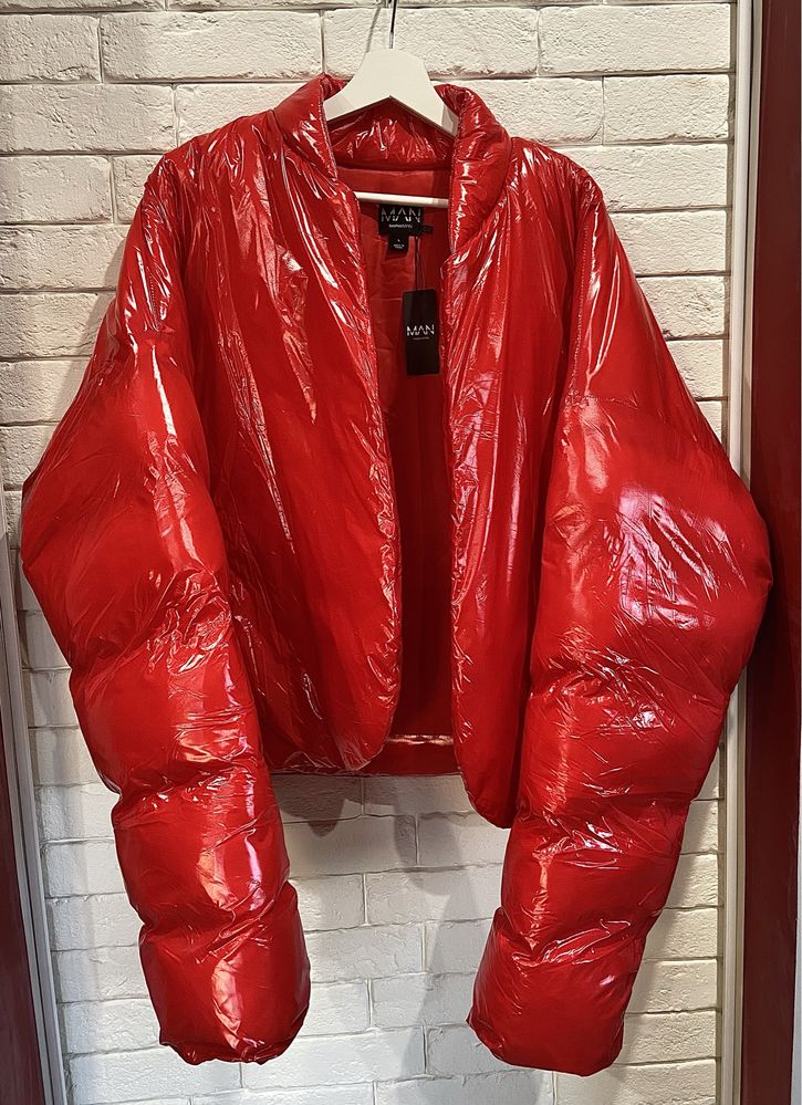 Kurtka czerwona bomberla Red Boxy Puffer Bomber BoohooMan