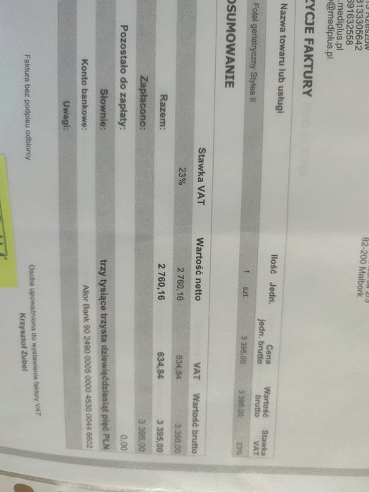 Fotel pionizujący, automatuczny geriatryczny Stylea II