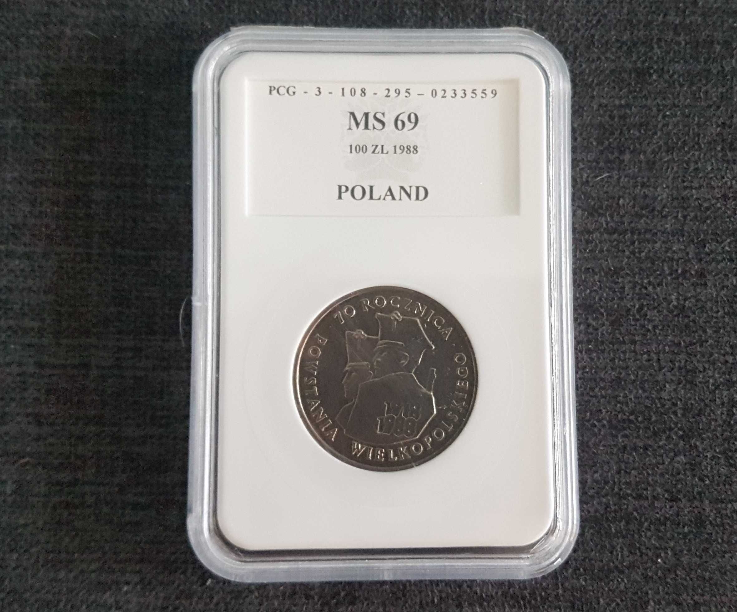 100 zł. 1988 r. 70 Rocznica Powstania Wielkopolskiego MS 69