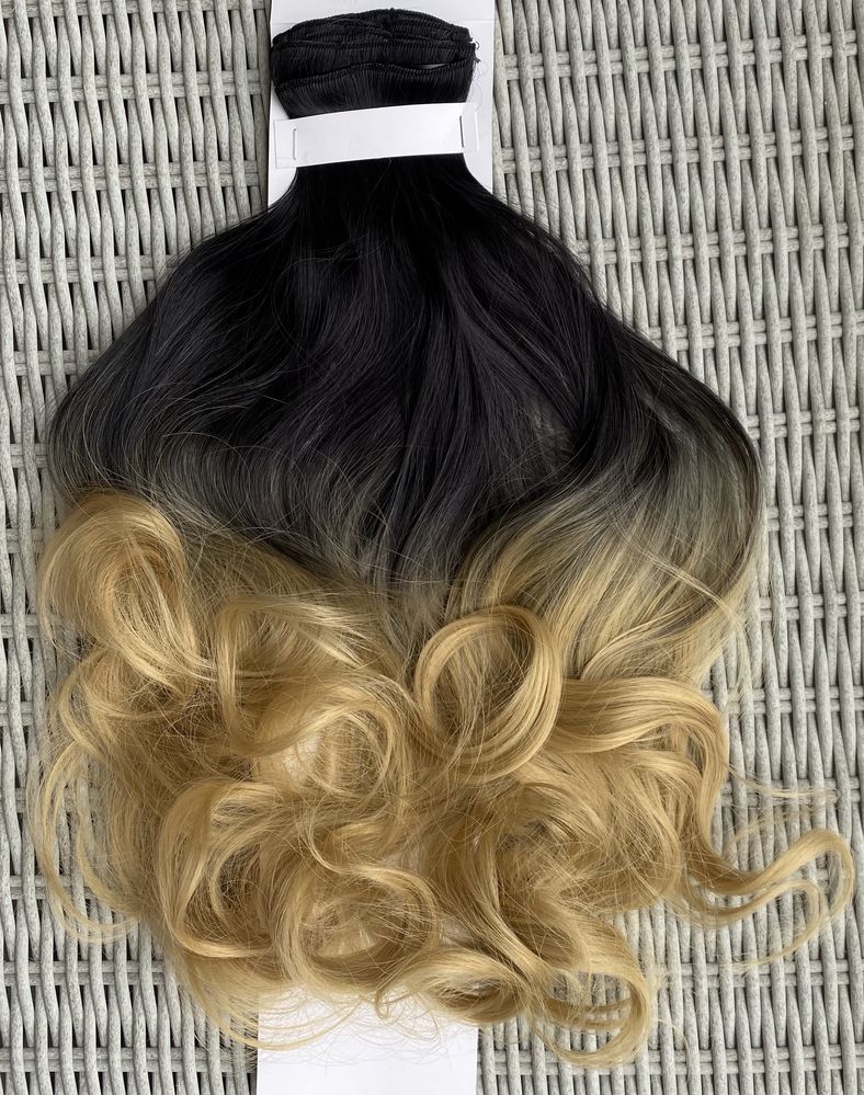 Włosy doczepiane, czarny / blond / ombre, clip in ( 400 )