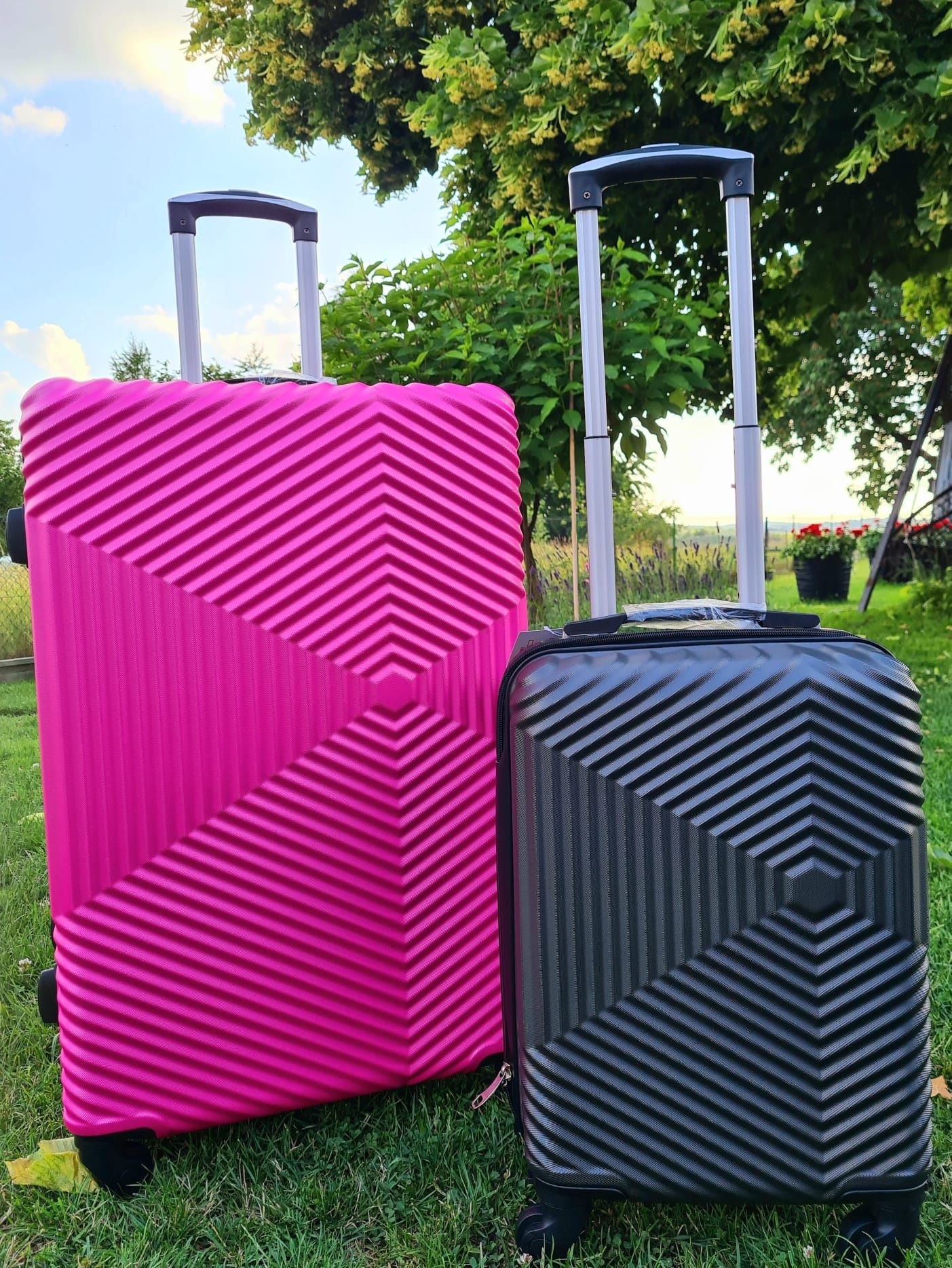 Komplet nowych walizek dla par różowa Large I grafitowa kabinowa