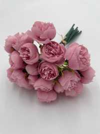 Mini Piwonia Bukiet Kwiatów Sztucznych - 2 Sztuki Różowy