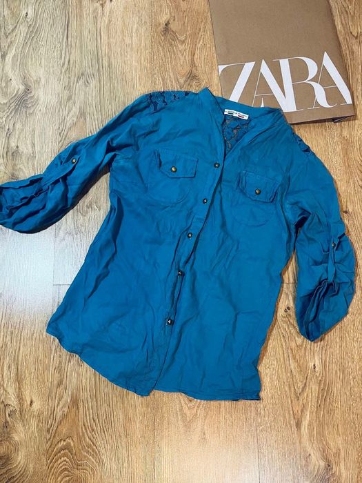 Made in Italy niebieska koszula w koronkę S 36