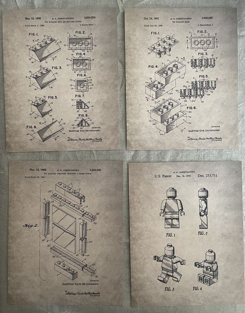 4 gravuras patentes LEGO // presente // para moldura