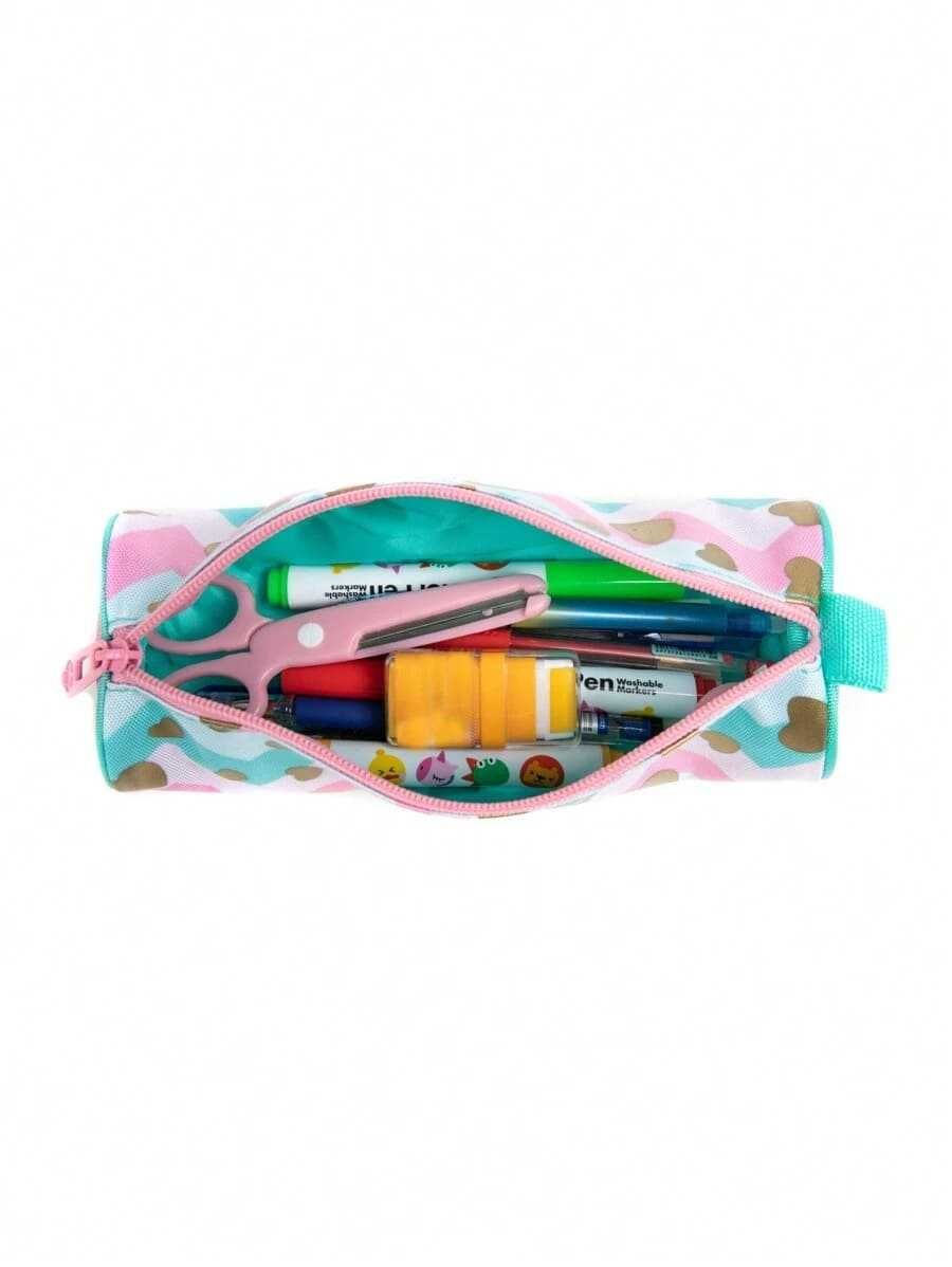Pack Escolar rosa e verde com coração 3 peças