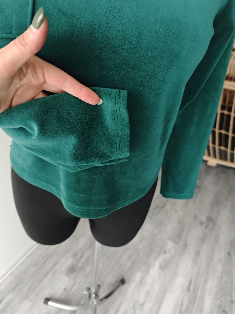 Bluzka sweter bluza welurowa zielona butelkowa zieleń