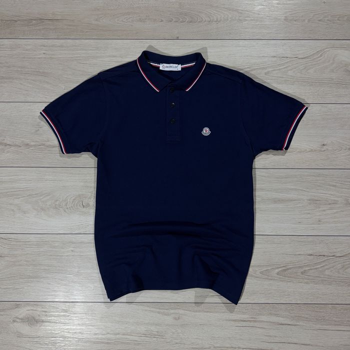 НОВА Темно Синя Поло Монклер Moncler Dark Blue З Триколором, Розмір L,