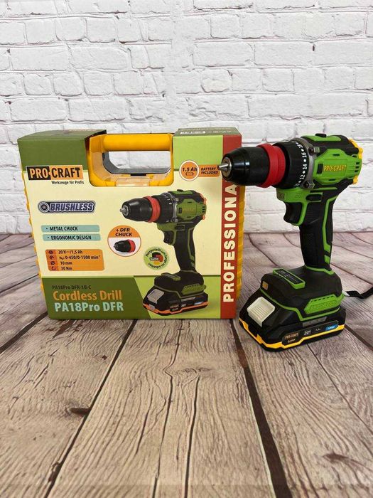 Шуруповерт Procraft PA18 Pro 20В, 1.5Аг, кейс Безщітковий