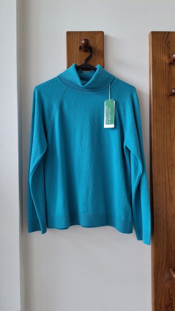 Camisola nova lã e caxemira de gola alta XS ou S Benetton